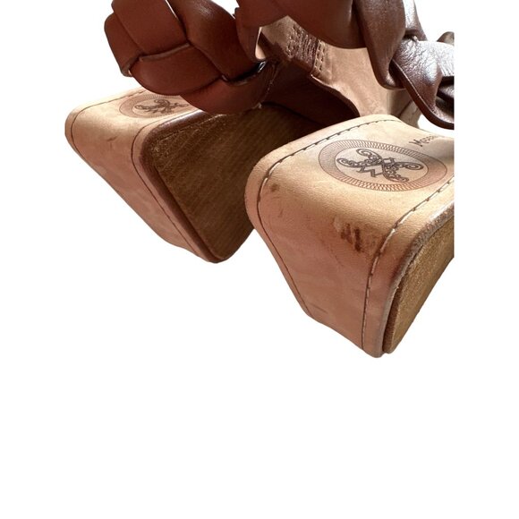 Modern Vintage Platform Wedge Sandals Brown Sling Back Leather Size 7.5 - Picture 6 of 11